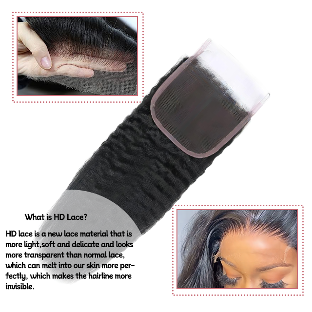 ការបិទចរ 5*5 Kinky ត្រង់ HD lace & ចរថ្លា