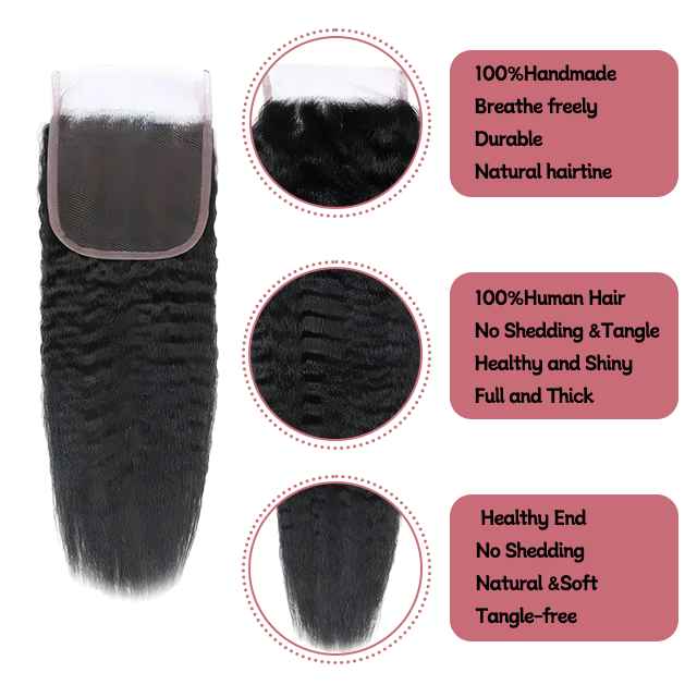 ការបិទចរ 5*5 Kinky ត្រង់ HD lace & ចរថ្លា